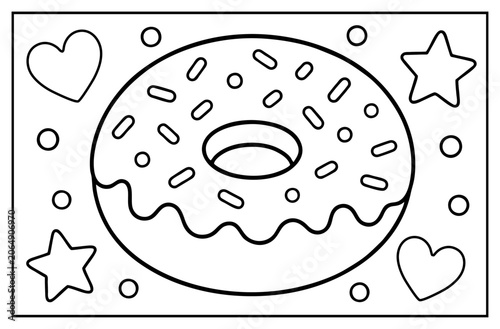 Εκτύπωση καμβά Donut coloring page for children featuring heart and star shapes with simple bla