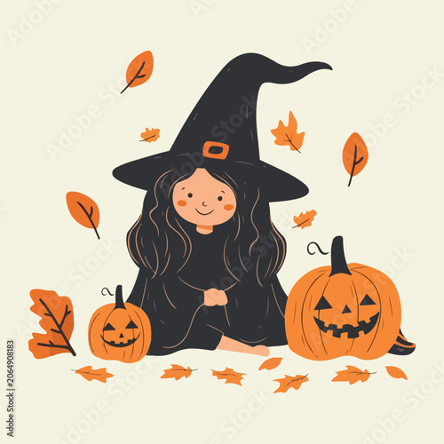 halloween witch with pumpkin