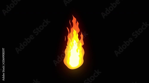 Dynamic 2d flame fire animation with smooth organic flickering fire and cartooon style suitable for Vfx and motion graphics. alpha channel only 4k