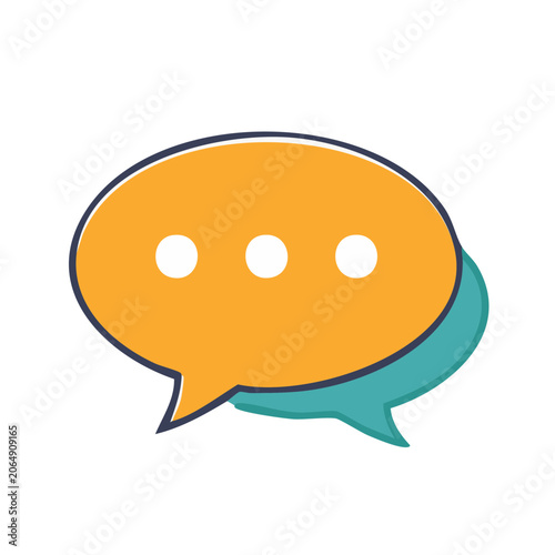 Orange and teal speech bubble icon with three dots