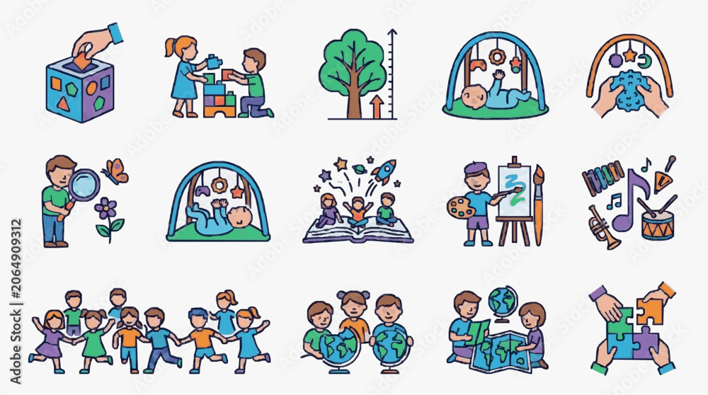 Fototapeta premium Illustrated Group Activities and Community Events.