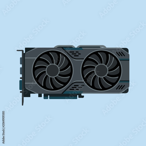 A flat vector illustration of a computer graphics card