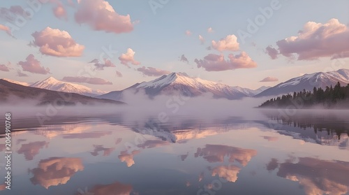 Ethereal Floating Islands Above a Tranquil Lake at Pastel Sunset