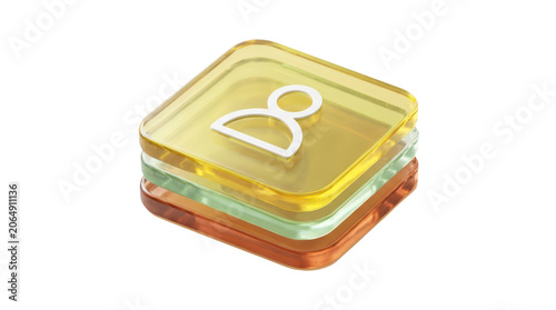 3d render of a stack of colorful square glass icons with a user profile symbol isolated on transparent background