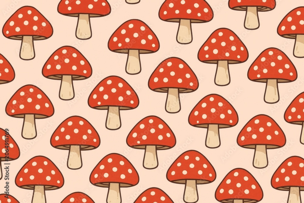 Fototapeta premium Whimsical red mushroom pattern.