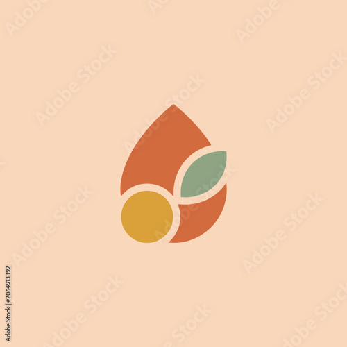 A minimalist graphic icon featuring organic shapes and soft colors