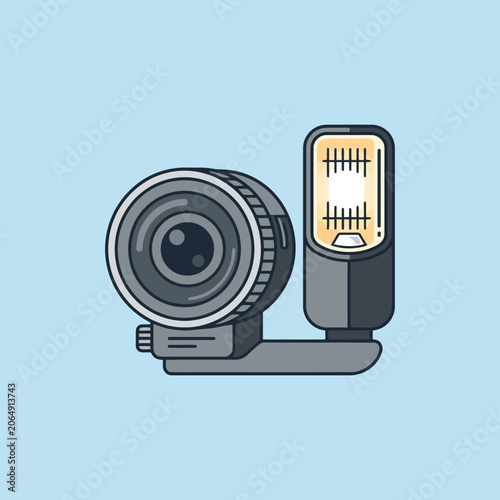 A flat illustration of a camera lens with an external