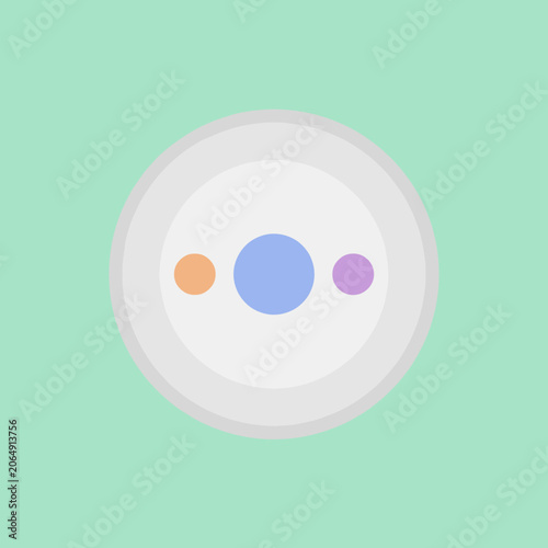 A minimalist graphic design featuring simple geometric shapes and circles