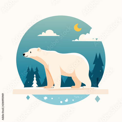 Polar Bear in Arctic Landscape Illustration