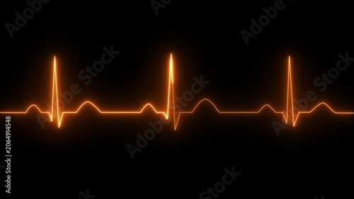Orange Neon Electrocardiogram Line on Black Background stock image