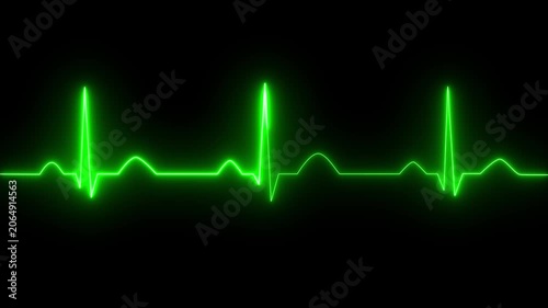 Green Neon Electrocardiogram Line on Black Background stock image