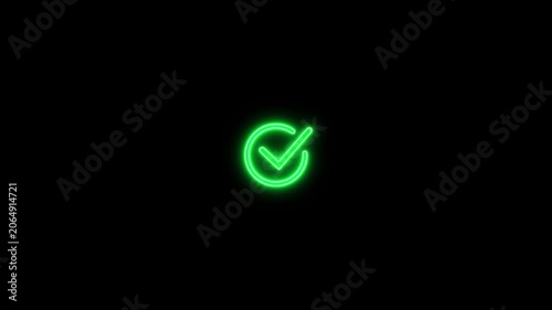 Neon green checkmark inside a circle on a black background tick approved