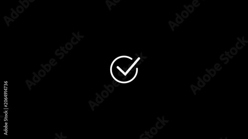 White outline checkmark symbol on a black background tick sign