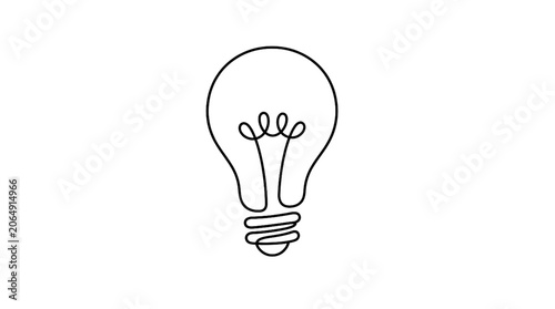Continuous One Line Drawing Light Bulb Symbol Outline Vector Editable Stroke Minimal Illustration Isolated on White Background