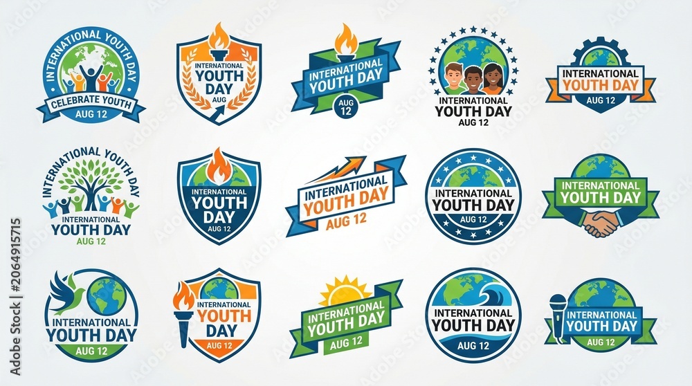 Naklejka premium Collection of International Youth Day badge and emblem designs