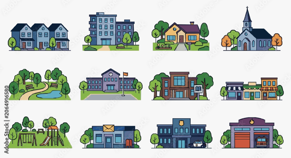 Naklejka premium Illustrated Residential Household Varieties Collection.