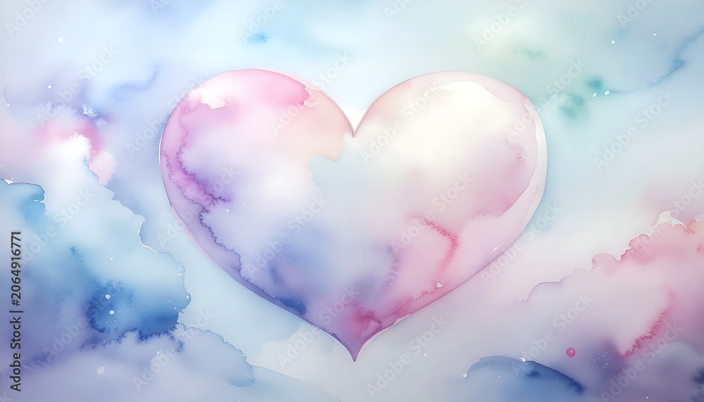 Obraz premium Heart Shape Watercolor Illustration over Pastel Sky