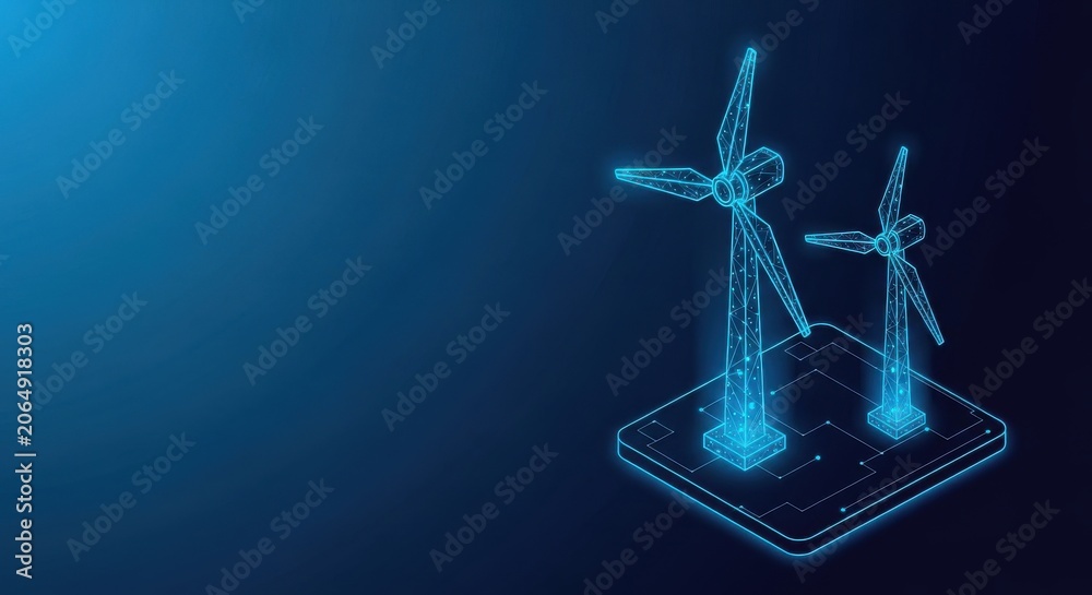 Obraz premium Digital Wind Turbine Energy Generation Technology Blueprint