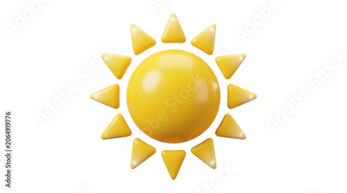 3d render of a glossy yellow sun icon isolated on transparent background
