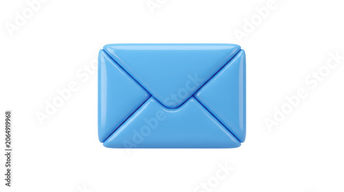 3d render of a glossy blue envelope icon isolated on transparent background