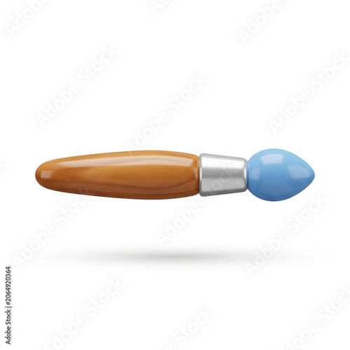 Smooth wooden brown handle supports a vibrant blue tip on a plastic art tool