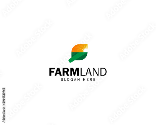 Farmland Logo Design Template with leaf combination Vector Illustration