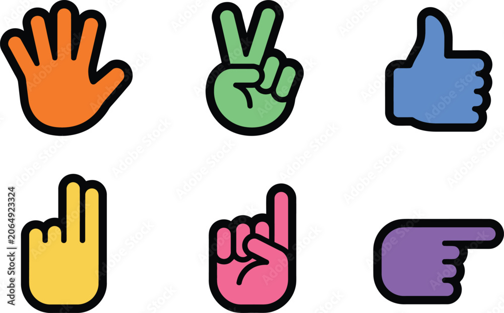 Fototapeta premium Colorful Hand Gesture Icons Set for Communication