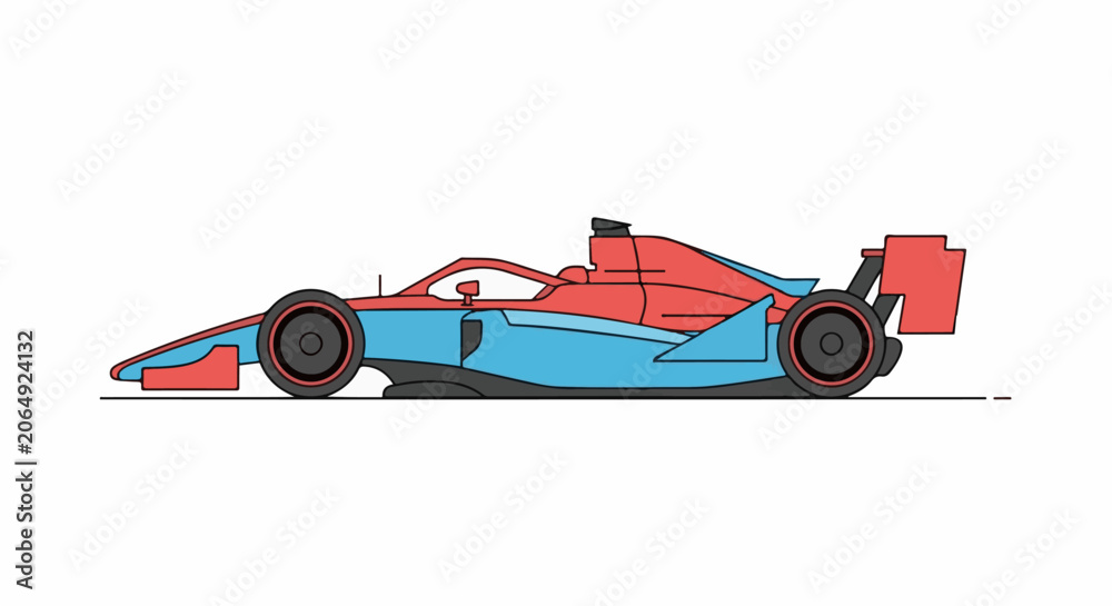 Naklejka premium A blue and red race car on a white background