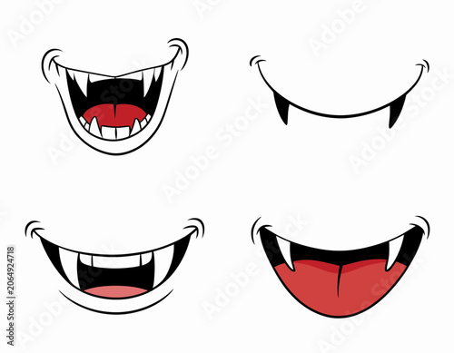 Cartoon Monster and Vampire Mouths with Sharp Fangs Vector Set