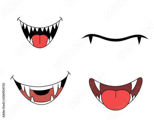 Cartoon Monster and Vampire Mouths with Sharp Fangs Vector Set