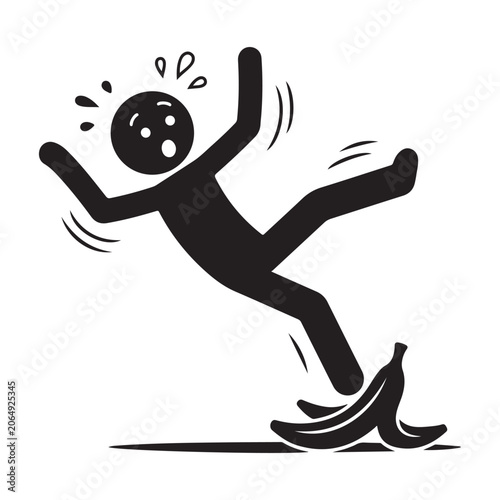 Stick figure slipping on a banana peel icon
