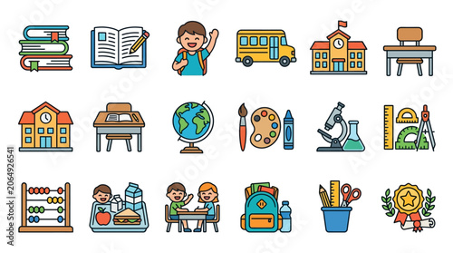 School supplies and education icons.