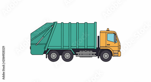 A cartoon image of a garbage truck