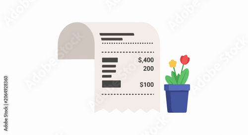 A cartoon image of a receipt with a flower pot