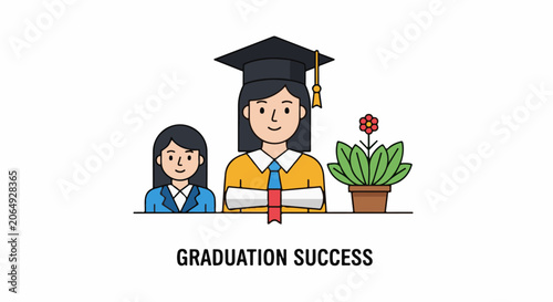 A cartoon image of two people in graduation attire