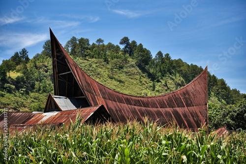 A curved roof facing the hill