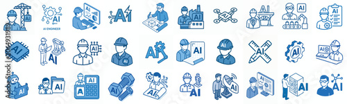 isometric vector icon engineer simple and minimalist blue color