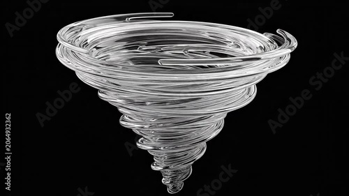 Abstract glass tornado sculpture isolated on black background
