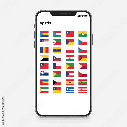 Smartphone displaying a grid of various national flags.