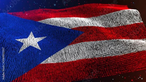 Digital waving flag of Puerto Rico with glowing particle effects