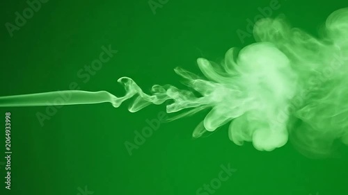 Abstract green smoke trail flowing across a solid green background