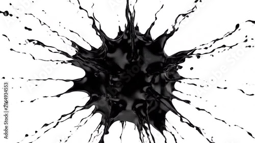 Abstract black ink splash exploding on a white background