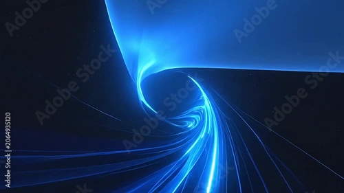 Abstract blue light trails swirling in a dark cosmic void
