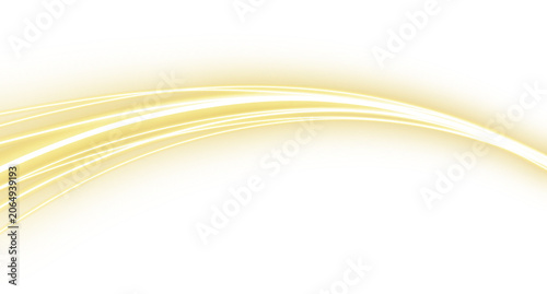 Golden Curved Light Trail Isolated on Transparent Background