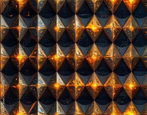 A vibrant grid of shiny triangles with orange highlights