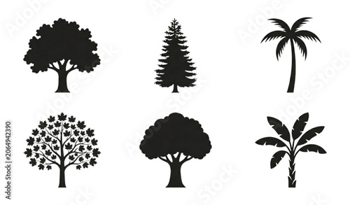 Tree Silhouette Bundle Diverse Forest Collection Flat Vector Black Isolated SetTree Silhouette Bundle Diverse Forest Collection Flat Vector Black Isolated Set