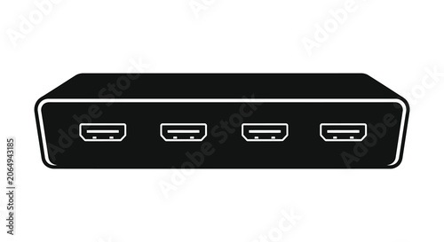 Schilderij op canvas black media converter box with four ports isolated silhouette