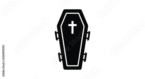 фотографія Coffin With Cross Detail Black Silhouette On White Background