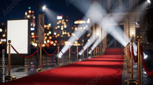 Red Carpet Gala Event Entrance with Spotlights and Velvet Ropes
