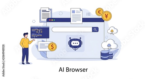 A person interacts with an AI-powered browser interface on a computer screen.